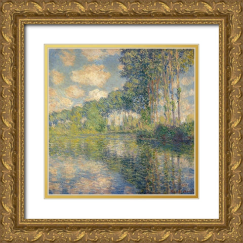 Poplars on the Epte Gold Ornate Wood Framed Art Print with Double Matting by Monet, Claude