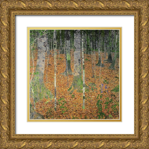 The Birch Wood Gold Ornate Wood Framed Art Print with Double Matting by Klimt, Gustav
