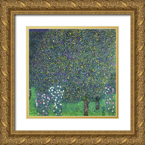 Roses under the Trees Gold Ornate Wood Framed Art Print with Double Matting by Klimt, Gustav