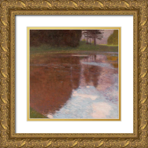 Tranquil pond near Salzburg Gold Ornate Wood Framed Art Print with Double Matting by Klimt, Gustav