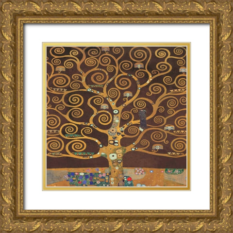 Tree of Life-Brown II Gold Ornate Wood Framed Art Print with Double Matting by Klimt, Gustav