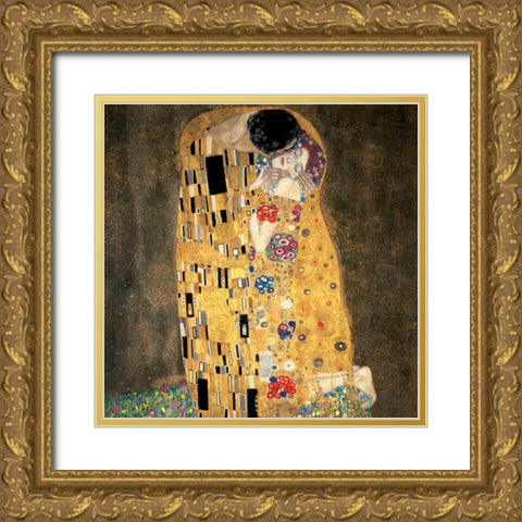 The Kiss (detail) Gold Ornate Wood Framed Art Print with Double Matting by Klimt, Gustav