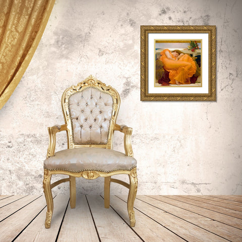 Flaming June Gold Ornate Wood Framed Art Print with Double Matting by Leighton, Frederic