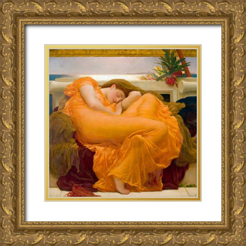 Flaming June Gold Ornate Wood Framed Art Print with Double Matting by Leighton, Frederic