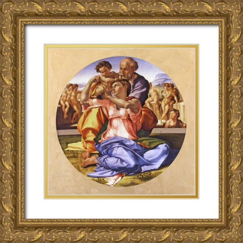Tondo Doni Gold Ornate Wood Framed Art Print with Double Matting by Buonarroti, Michelangelo