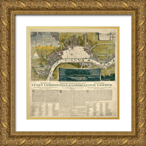 Map of London, 1666 Gold Ornate Wood Framed Art Print with Double Matting by Anonymous