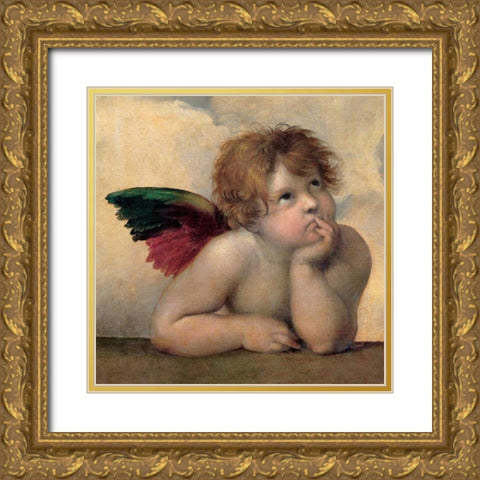 Angelo I - Madonna Sistina Gold Ornate Wood Framed Art Print with Double Matting by Raffaello