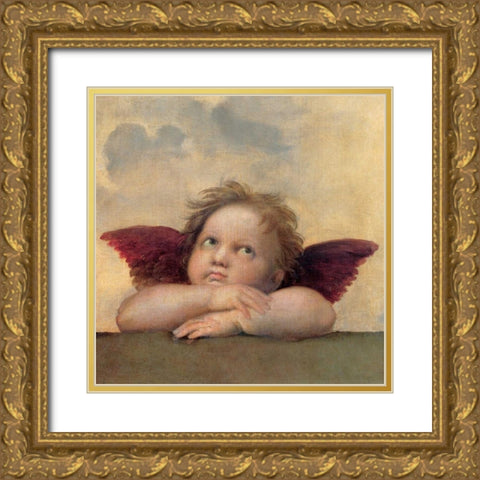 Angelo II - Madonna Sistina Gold Ornate Wood Framed Art Print with Double Matting by Raffaello