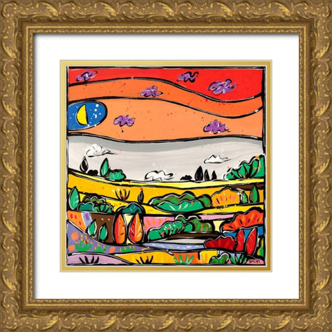 Parata di colori Gold Ornate Wood Framed Art Print with Double Matting by Wallas