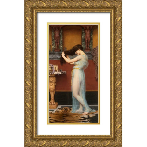 The Toilet Gold Ornate Wood Framed Art Print with Double Matting by Godward, John William