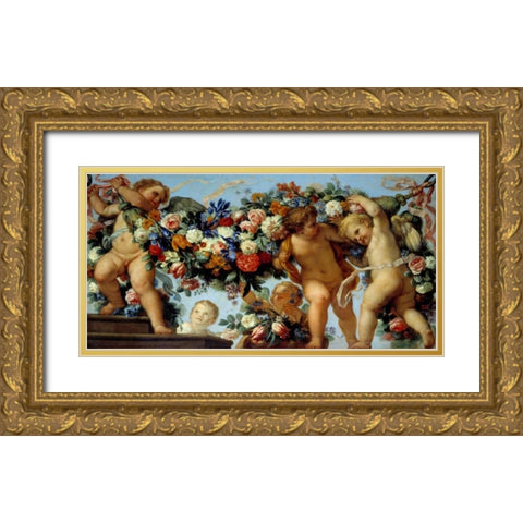Amours et guirlandes de fleurs I Gold Ornate Wood Framed Art Print with Double Matting by Maratta, Carlo
