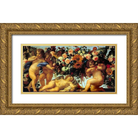 Amours et guirlandes de fleurs II Gold Ornate Wood Framed Art Print with Double Matting by Maratta, Carlo