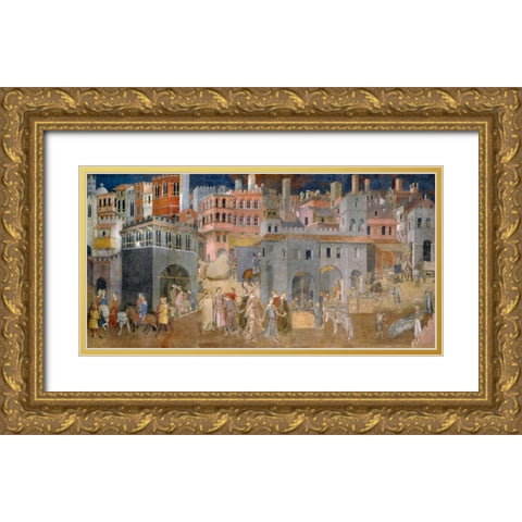 Effetti del Buon Governo in citta Gold Ornate Wood Framed Art Print with Double Matting by Lorenzetti, Ambrogio
