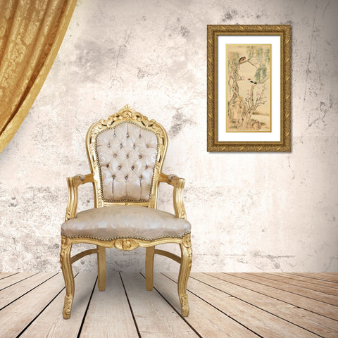 Birds on flowered branches Gold Ornate Wood Framed Art Print with Double Matting by Anonymous