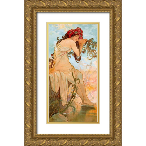 ete Gold Ornate Wood Framed Art Print with Double Matting by Mucha, Alphonse