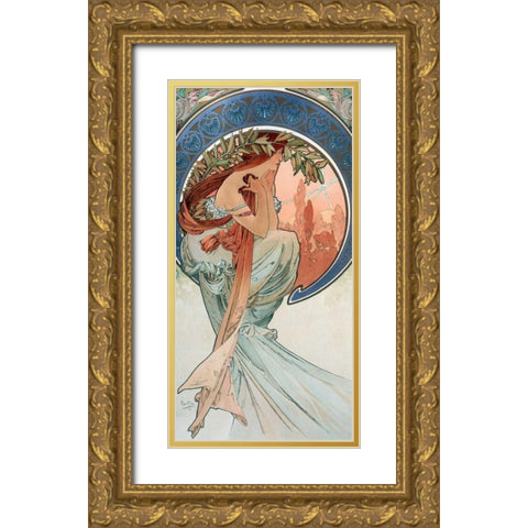 La-poesie Gold Ornate Wood Framed Art Print with Double Matting by Mucha, Alphonse