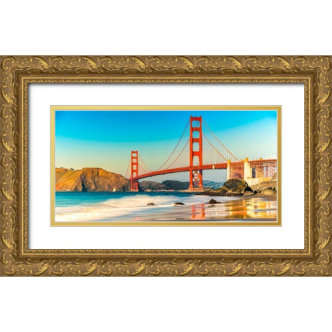 Golden Gate Bridge, San Francisco Gold Ornate Wood Framed Art Print with Double Matting by Anonymous