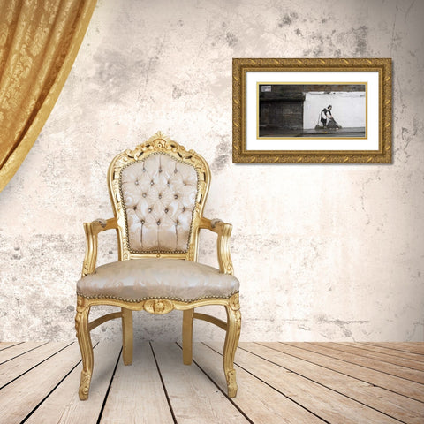 Regents Park Rd Camden London-graffiti attributed to Banksy Gold Ornate Wood Framed Art Print with Double Matting by Anonymous