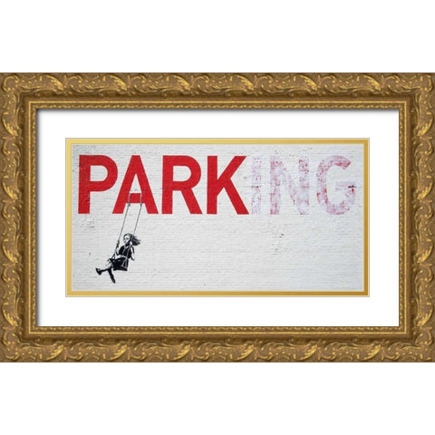 Broadway Los Angeles-graffiti attributed to Banksy - detail Gold Ornate Wood Framed Art Print with Double Matting by Anonymous