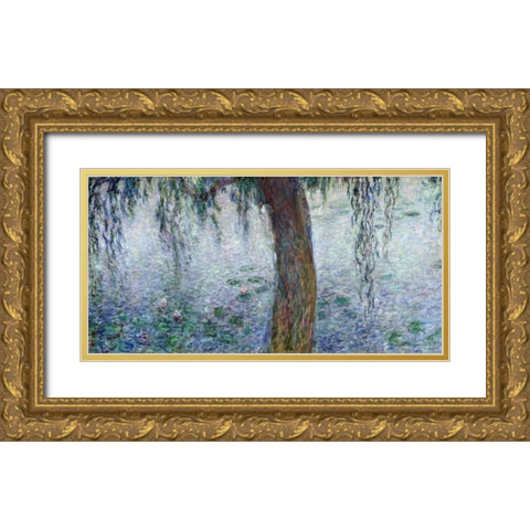 Morning with Weeping Willows I (detail) Gold Ornate Wood Framed Art Print with Double Matting by Monet, Claude