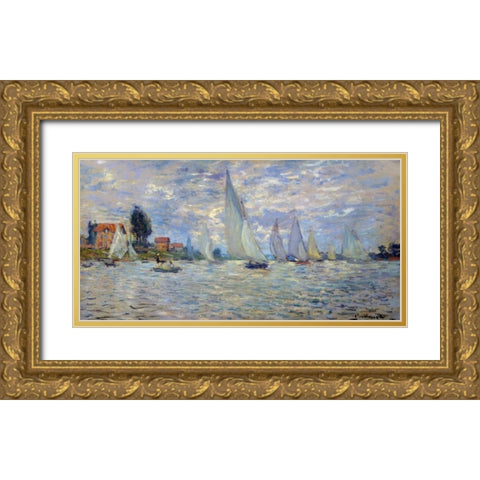 Les barques regates a Argenteuil Gold Ornate Wood Framed Art Print with Double Matting by Monet, Claude