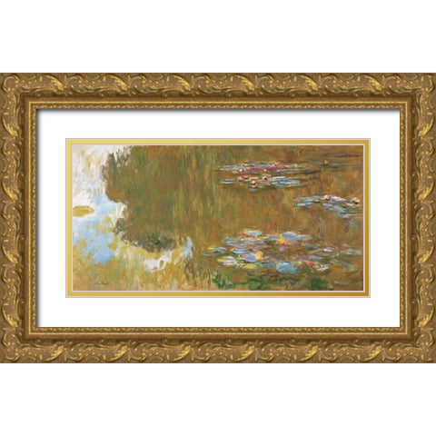 The Water Lily Pond Gold Ornate Wood Framed Art Print with Double Matting by Monet, Claude