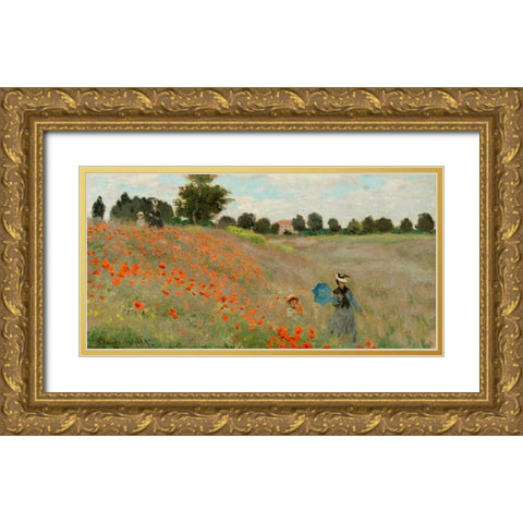 Coquelicots Gold Ornate Wood Framed Art Print with Double Matting by Monet, Claude
