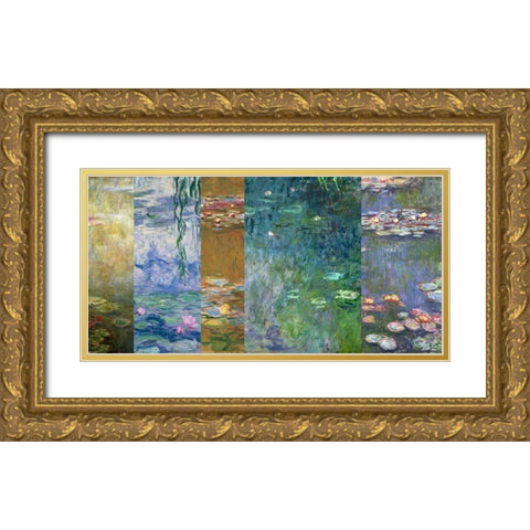 Waterlilies IV Gold Ornate Wood Framed Art Print with Double Matting by Monet, Claude