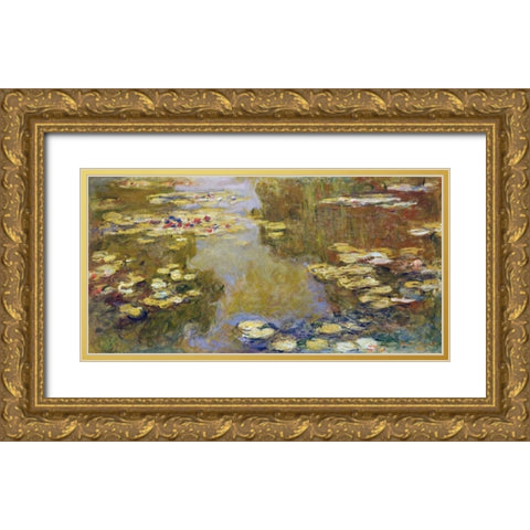 The Lily Pond Gold Ornate Wood Framed Art Print with Double Matting by Monet, Claude