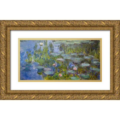 Water Lilies Gold Ornate Wood Framed Art Print with Double Matting by Monet, Claude