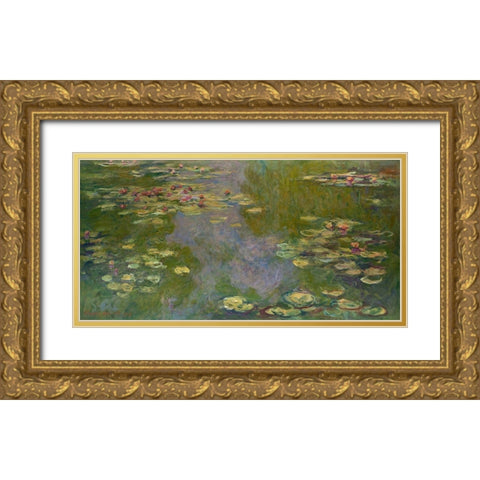 Water Lilies Gold Ornate Wood Framed Art Print with Double Matting by Monet, Claude