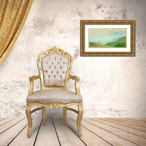 Cliffs at Pourville Gold Ornate Wood Framed Art Print with Double Matting by Monet, Claude