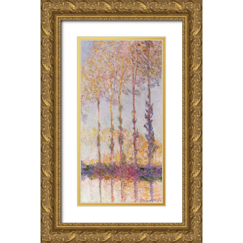 Poplars on the Banks of the Epte Gold Ornate Wood Framed Art Print with Double Matting by Monet, Claude