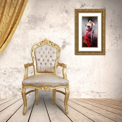 Miss Bell Gold Ornate Wood Framed Art Print with Double Matting by Boldini, Giovanni