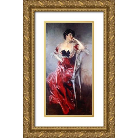 Miss Bell Gold Ornate Wood Framed Art Print with Double Matting by Boldini, Giovanni
