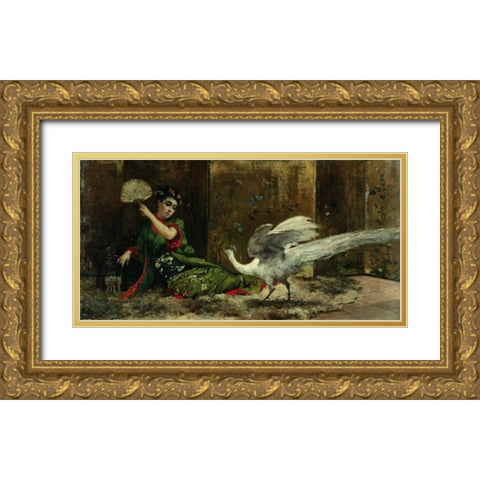 A Japanese Woman Gold Ornate Wood Framed Art Print with Double Matting by Clairin, Georges