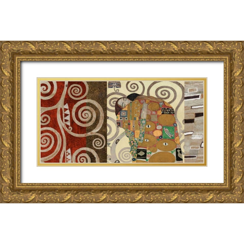 The Embrace-Pewter Gold Ornate Wood Framed Art Print with Double Matting by Klimt, Gustav