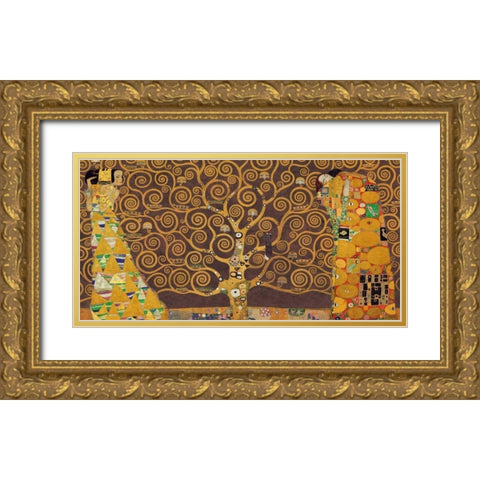 Tree of Life-Brown Gold Ornate Wood Framed Art Print with Double Matting by Klimt, Gustav