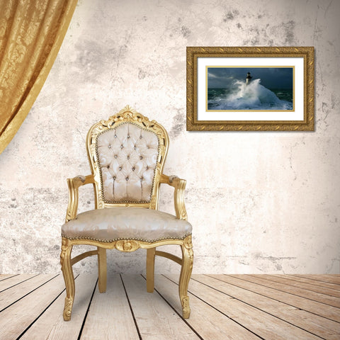 Phare d Ar-Men Gold Ornate Wood Framed Art Print with Double Matting by Guichard, Jean