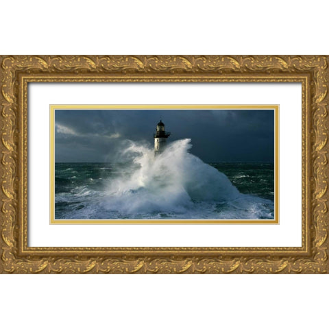 Phare d Ar-Men Gold Ornate Wood Framed Art Print with Double Matting by Guichard, Jean