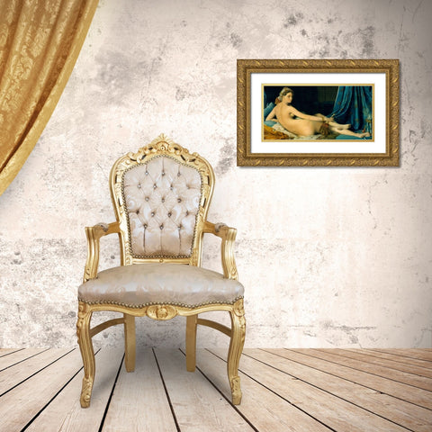 Grande Odalisque Gold Ornate Wood Framed Art Print with Double Matting by Ingres, Jean-Auguste-Dominique