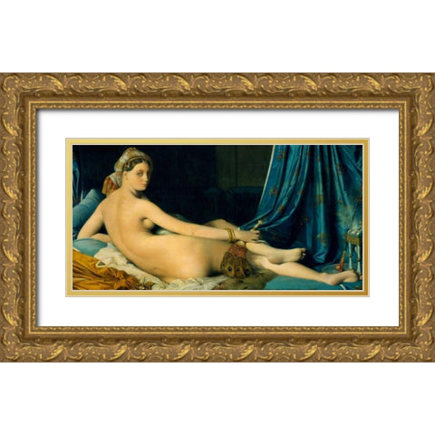 Grande Odalisque Gold Ornate Wood Framed Art Print with Double Matting by Ingres, Jean-Auguste-Dominique