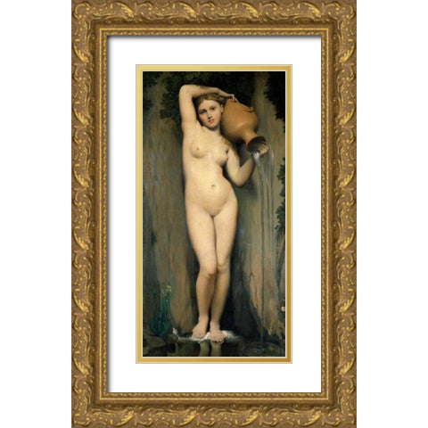 La source Gold Ornate Wood Framed Art Print with Double Matting by Ingres, Jean-Auguste-Dominique