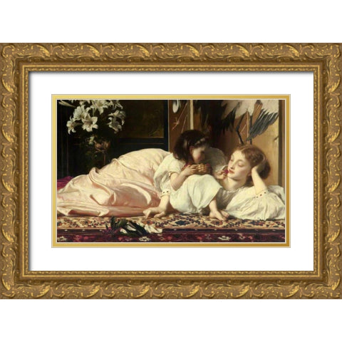 Mother and Child Gold Ornate Wood Framed Art Print with Double Matting by Leighton, Frederic