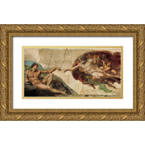 La creazione di Adamo Gold Ornate Wood Framed Art Print with Double Matting by Buonarroti, Michelangelo