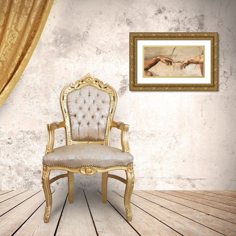 La creazione di Adamo Gold Ornate Wood Framed Art Print with Double Matting by Buonarroti, Michelangelo