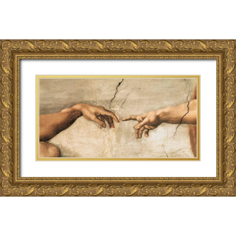 La creazione di Adamo Gold Ornate Wood Framed Art Print with Double Matting by Buonarroti, Michelangelo