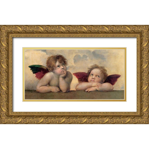 Angeli - Madonna Sistina Gold Ornate Wood Framed Art Print with Double Matting by Raffaello