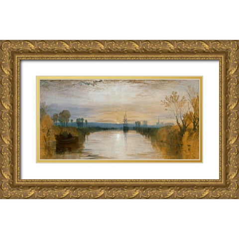 Chichester Canal Gold Ornate Wood Framed Art Print with Double Matting by Turner, William