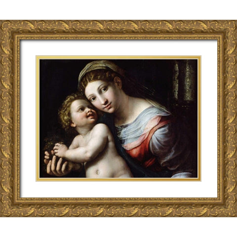 Madonna e Bambino (detail) Gold Ornate Wood Framed Art Print with Double Matting by Giulio Romano